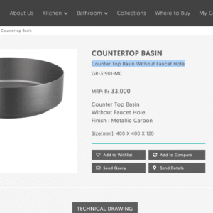 Counter Top Basin Without Faucet Hole