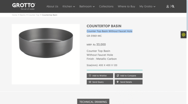 Counter Top Basin Without Faucet Hole
